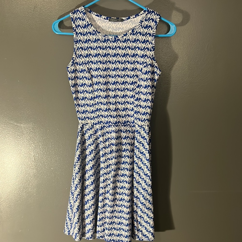 Soprano Zigzag Blue & White A-line Dress (Size S)